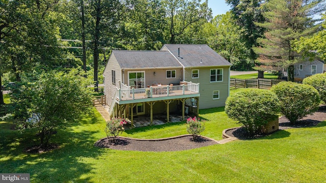 6444 Duhollow Rd, Warrenton, VA 20187 - rear view of property with a deck, a yard, and a shingled roof