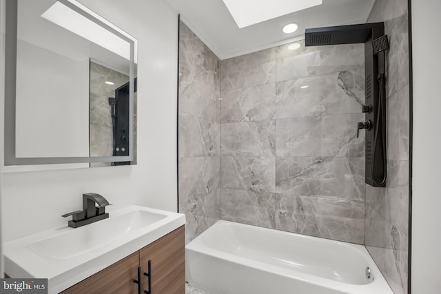 239 Rubicam St, Philadelphia, PA 19120 - full bathroom with vanity, shower / bath combination, a skylight, and recessed lighting