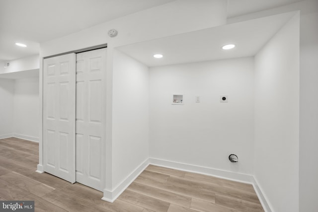 239 Rubicam St, Philadelphia, PA 19120 - laundry room featuring hookup for a washing machine, hookup for an electric dryer, light wood-style flooring, and recessed lighting