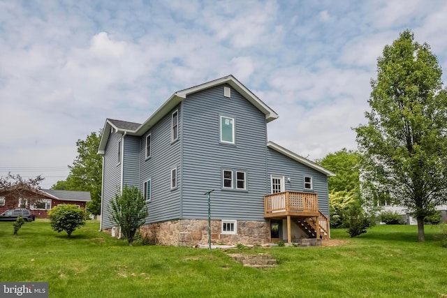 511 E Green St, Oakland, MD 21550 - back of house with a wooden deck, stairway, and a yard