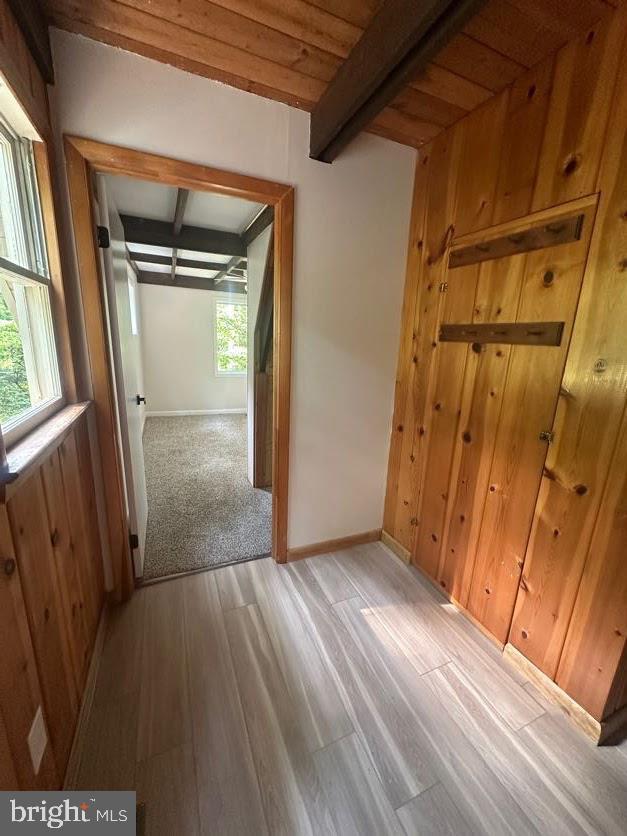 556 Trapper Ridge Ln, Hedgesville, WV 25427 - empty room with wood finished floors and a wooden ceiling with exposed beams
