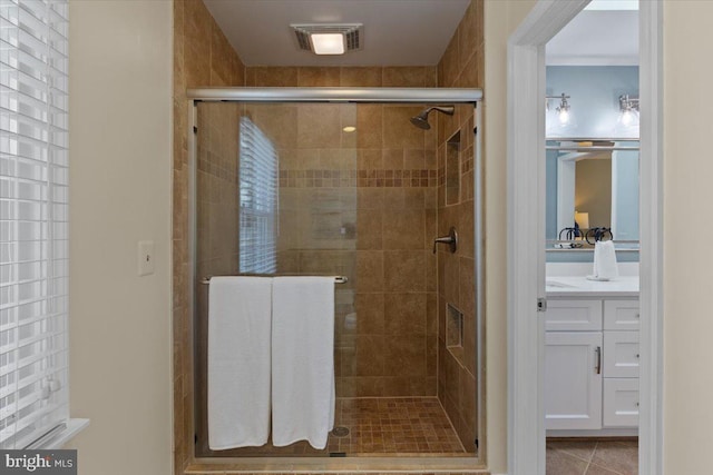 5304 Braddock Ridge Dr, Centreville, VA 20120 - full bathroom with a shower stall, vanity, and tile patterned flooring
