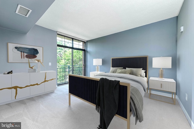 1111 25th St NW Unit 521, Washington, DC 20037 - bedroom featuring expansive windows, light carpet, access to exterior, and a textured ceiling