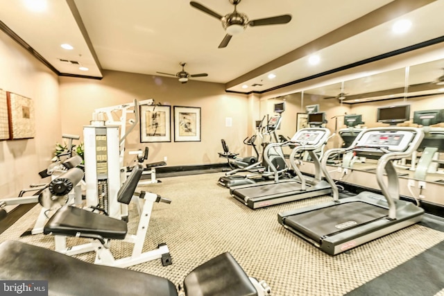 1111 25th St NW Unit 521, Washington, DC 20037 - gym featuring a ceiling fan, recessed lighting, and carpet flooring
