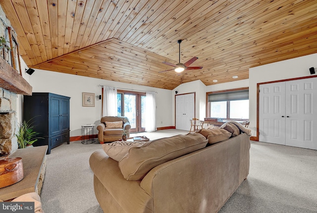 20 Grove Ave, Flourtown, PA 19031 - carpeted living room with wooden ceiling, plenty of natural light, ceiling fan, and lofted ceiling