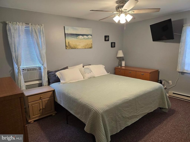 1 Lighthouse Cv, Brigantine, NJ 08203 - bedroom with dark carpet, baseboard heating, and a ceiling fan