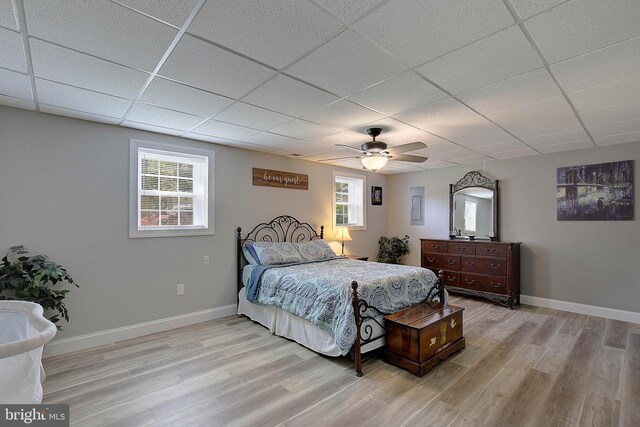 1326 Balsam St, Saint Leonard, MD 20685 - bedroom with a paneled ceiling, multiple windows, light wood-type flooring, and a ceiling fan
