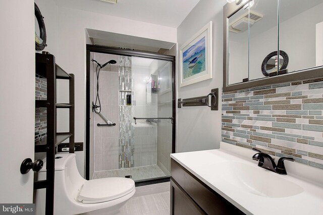 1326 Balsam St, Saint Leonard, MD 20685 - full bath with a stall shower, decorative backsplash, and vanity