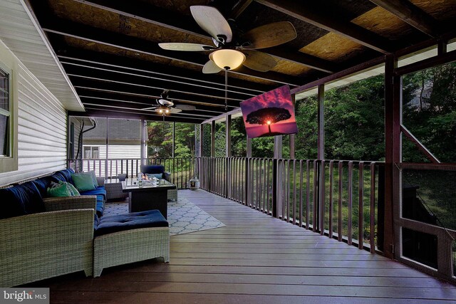 1326 Balsam St, Saint Leonard, MD 20685 - wooden deck with outdoor lounge area and a ceiling fan