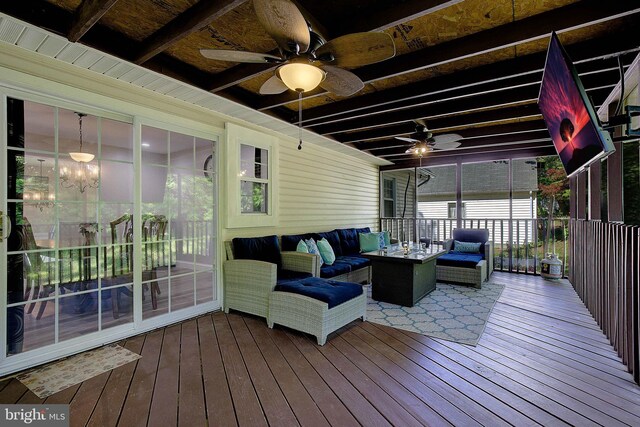 1326 Balsam St, Saint Leonard, MD 20685 - wooden terrace featuring ceiling fan and an outdoor hangout area