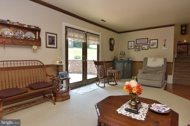 401 Antietam Rd, Reading, PA 19606 - carpeted living area featuring french doors and ornamental molding