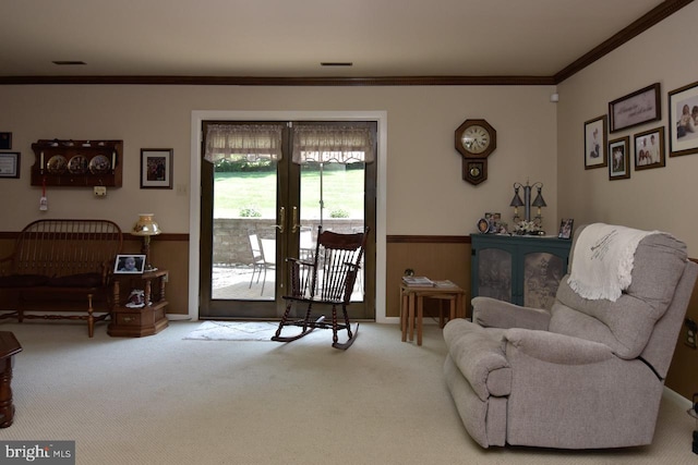 401 Antietam Rd, Reading, PA 19606 - living area featuring carpet floors, ornamental molding, and french doors