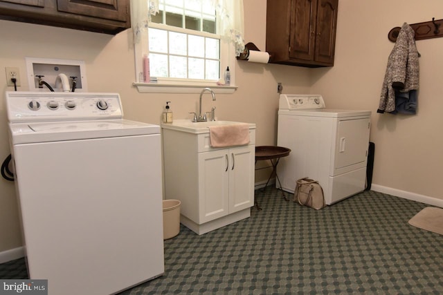 401 Antietam Rd, Reading, PA 19606 - laundry room with cabinet space, washer and clothes dryer, and dark colored carpet