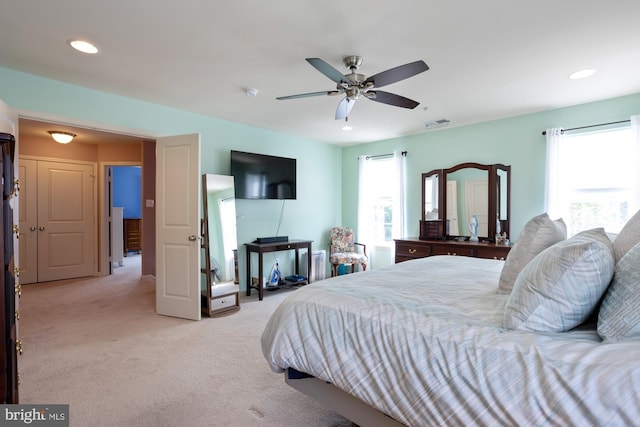 1712 Renaissance Dr, Baltimore, MD 21221 - bedroom with multiple windows, light colored carpet, recessed lighting, and ceiling fan
