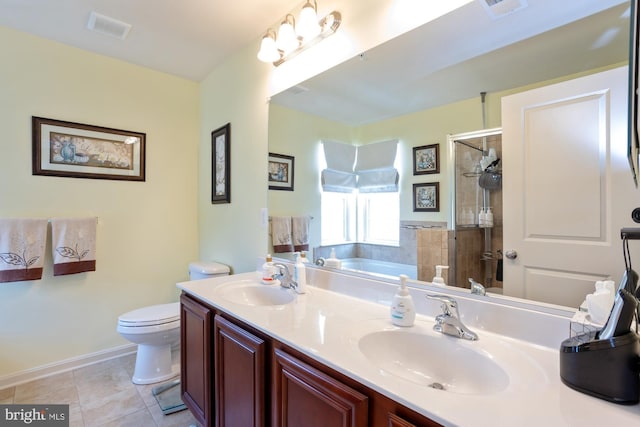 1712 Renaissance Dr, Baltimore, MD 21221 - bathroom featuring a bath, double vanity, a stall shower, and tile patterned flooring
