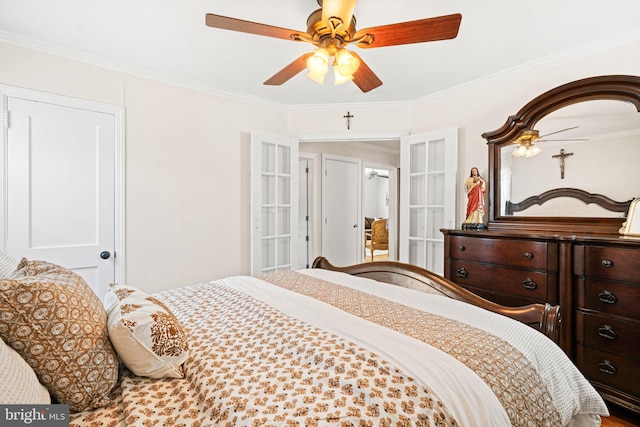 143 Moore Ave, Barrington, NJ 08007 - bedroom featuring ornamental molding, ceiling fan, and french doors