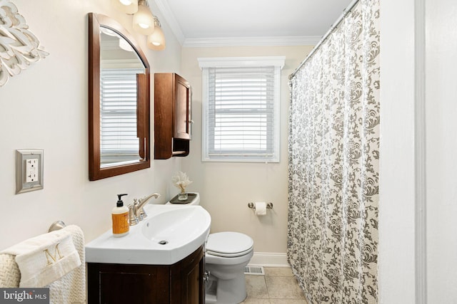 143 Moore Ave, Barrington, NJ 08007 - full bathroom with vanity, ornamental molding, tile patterned floors, and a shower with shower curtain