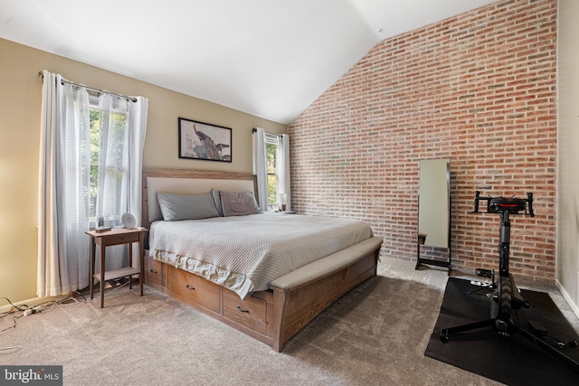 13 Summit Ct, Plymouth Meeting, PA 19462 - carpeted bedroom with multiple windows, lofted ceiling, and brick wall