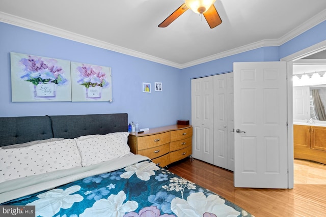 1712 Apple Blossom Ct, Bowie, MD 20721 - bedroom featuring wood finished floors, crown molding, a closet, and ceiling fan