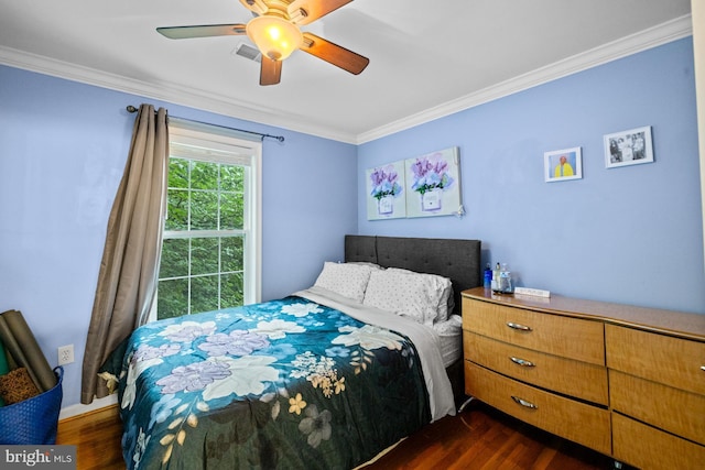 1712 Apple Blossom Ct, Bowie, MD 20721 - bedroom featuring crown molding, dark wood-style floors, and a ceiling fan