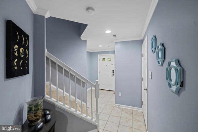 1712 Apple Blossom Ct, Bowie, MD 20721 - entryway with stairs, ornamental molding, light tile patterned floors, and recessed lighting