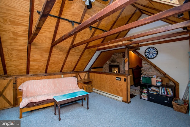 175 Pullen Station Rd, Quakertown, PA 18951 - bedroom with a baseboard heating unit, carpet, and wood walls