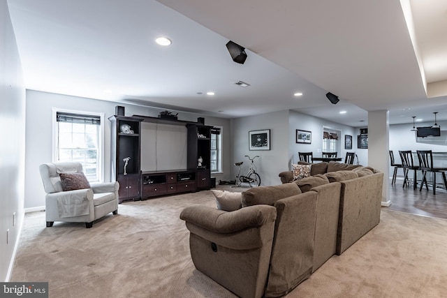 12655 Arthur Graves Jr Ct, Bristow, VA 20136 - living room featuring light colored carpet and recessed lighting