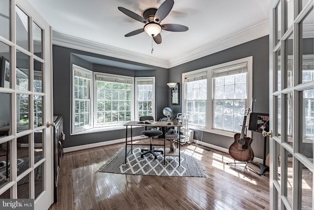 12655 Arthur Graves Jr Ct, Bristow, VA 20136 - office space with ornamental molding, wood-type flooring, french doors, and ceiling fan