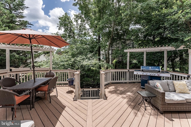 12655 Arthur Graves Jr Ct, Bristow, VA 20136 - wooden deck featuring outdoor dining space, a pergola, and a grill