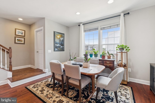9924 Whitemoss Dr, Manassas, VA 20109 - dining space with stairway, recessed lighting, and dark wood finished floors