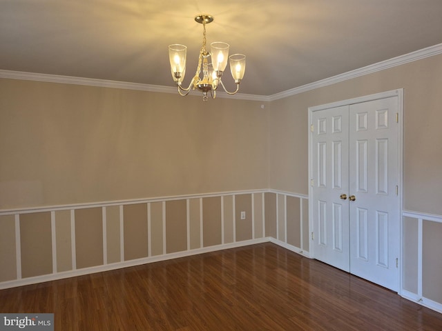 173 Ranson Estates Cir, Ranson, WV 25438 - empty room with a chandelier, wood finished floors, and crown molding