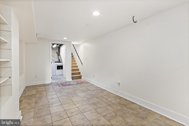 3016 Dillon St, Baltimore, MD 21224 - finished below grade area with washer / clothes dryer, stairs, and recessed lighting