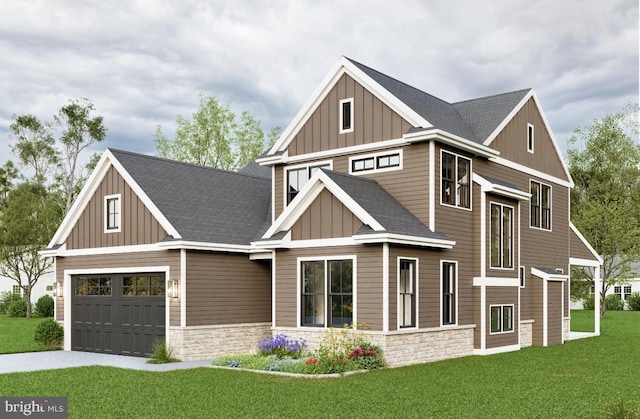 2542 Camas Ln, East Petersburg, PA 17520 - craftsman inspired home with stone siding, board and batten siding, a front lawn, driveway, and a garage
