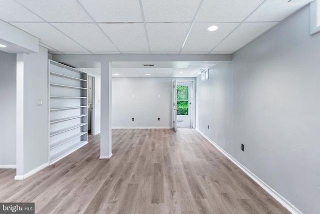 1240 Windmill Ln, Silver Spring, MD 20905 - below grade area with a paneled ceiling, light wood-style flooring, and recessed lighting