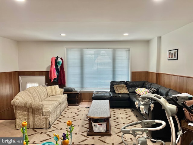 9013 Ashton Rd, Philadelphia, PA 19136 - living area with wainscoting, wood walls, and recessed lighting
