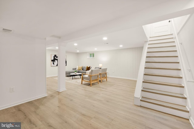 6232 18th Rd N, Arlington, VA 22205 - finished below grade area featuring stairway, light wood-style flooring, and recessed lighting