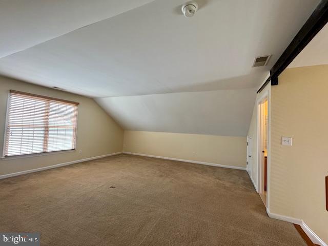 12410 Coastal Marsh Dr, Berlin, MD 21811 - bonus room featuring vaulted ceiling, carpet floors, and a barn door
