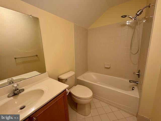 12410 Coastal Marsh Dr, Berlin, MD 21811 - full bath featuring vanity, tile patterned floors, vaulted ceiling, and shower / tub combination