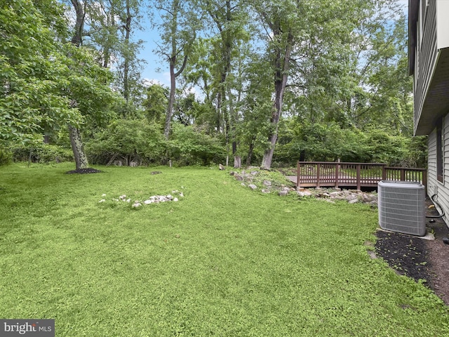 9124 Goldamber Garth, Columbia, MD 21045 - view of green lawn featuring a deck and view of wooded area