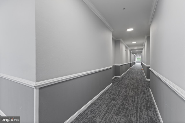 1581 Spring Gate Dr Unit 5309, Mclean, VA 22102 - hall featuring dark colored carpet, ornamental molding, and recessed lighting