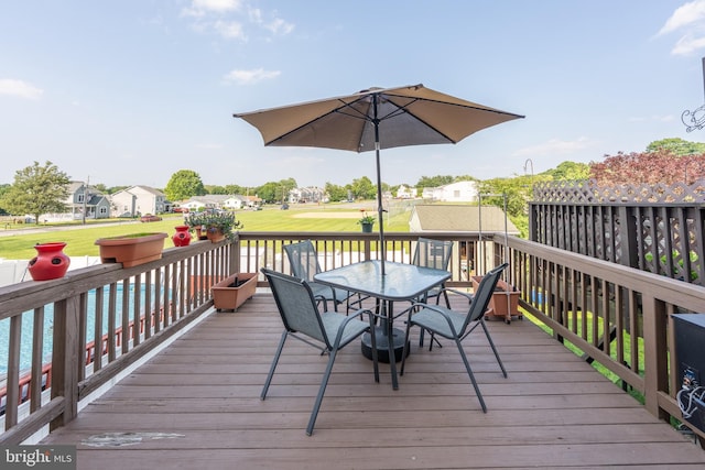219 Flint Hill Rd, Alburtis, PA 18011 - wooden terrace featuring outdoor dining area and golf course view