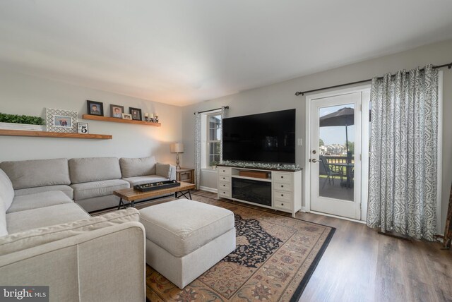 219 Flint Hill Rd, Alburtis, PA 18011 - living area featuring plenty of natural light, wood finished floors, and a glass covered fireplace