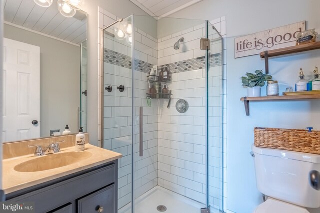 219 Flint Hill Rd, Alburtis, PA 18011 - full bathroom featuring vanity, a shower stall, and crown molding