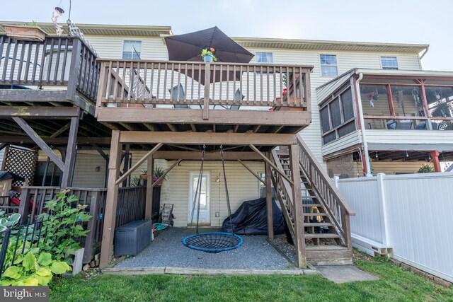 219 Flint Hill Rd, Alburtis, PA 18011 - rear view of property with a wooden deck, a patio, and stairway