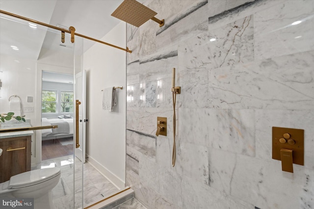 1708 10th St NW, Washington, DC 20001 - bathroom with a marble finish shower, connected bathroom, marble finish flooring, and vanity