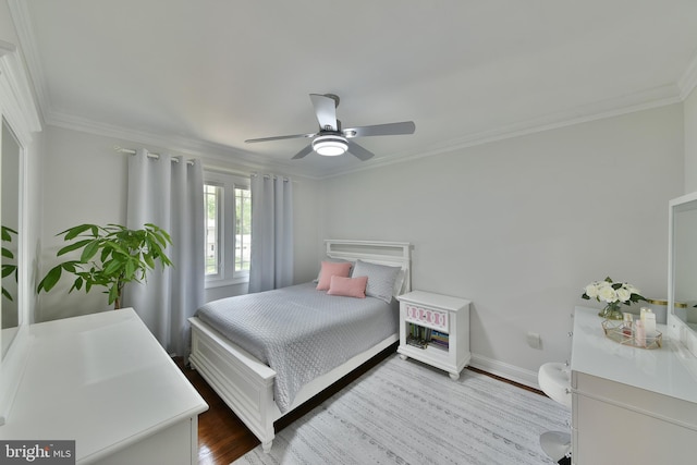 342 Glenn Ave, Lawrenceville, NJ 08648 - bedroom featuring ornamental molding, wood finished floors, and a ceiling fan