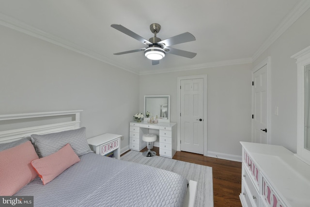 342 Glenn Ave, Lawrenceville, NJ 08648 - bedroom with dark wood finished floors, crown molding, and ceiling fan