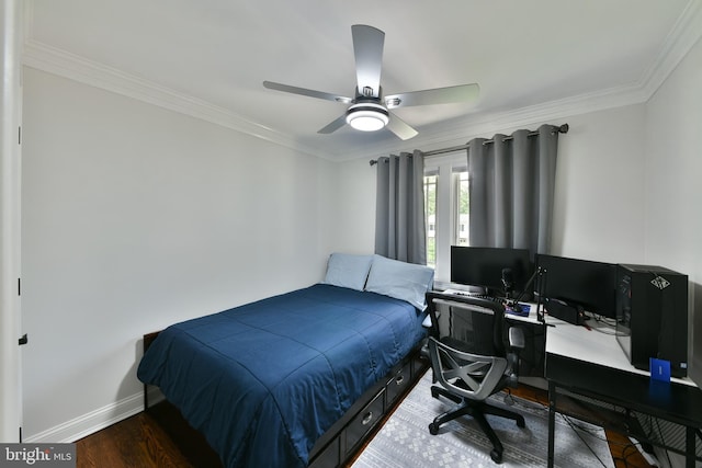 342 Glenn Ave, Lawrenceville, NJ 08648 - bedroom with ornamental molding, wood finished floors, an office area, and ceiling fan