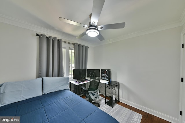 342 Glenn Ave, Lawrenceville, NJ 08648 - bedroom with crown molding, wood finished floors, a ceiling fan, and a desk