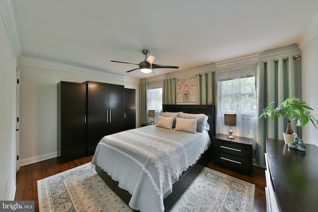 342 Glenn Ave, Lawrenceville, NJ 08648 - bedroom featuring crown molding, dark wood finished floors, and a ceiling fan